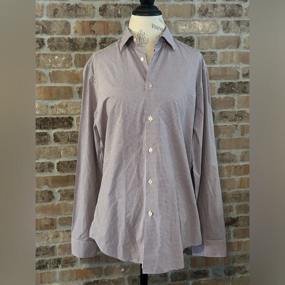 Paul smith gray pink long sleeve button down men’s shirt plaid gingham 16”